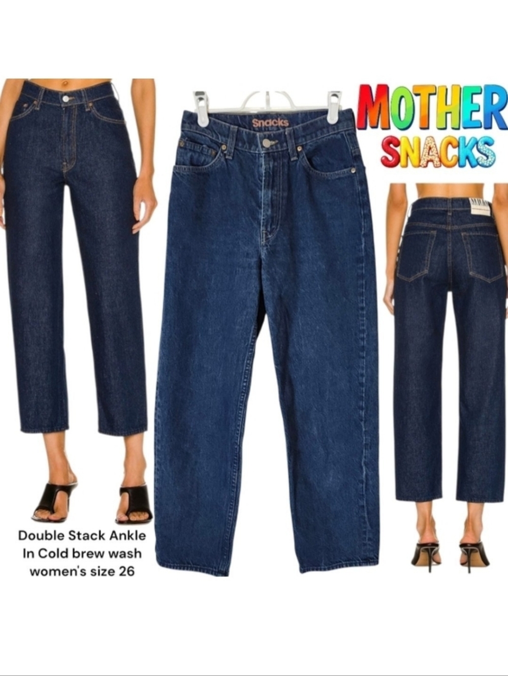 Mother Snacks Women Double Stack Ankle Cold brew Dark Straight Wide Leg Jeans 26